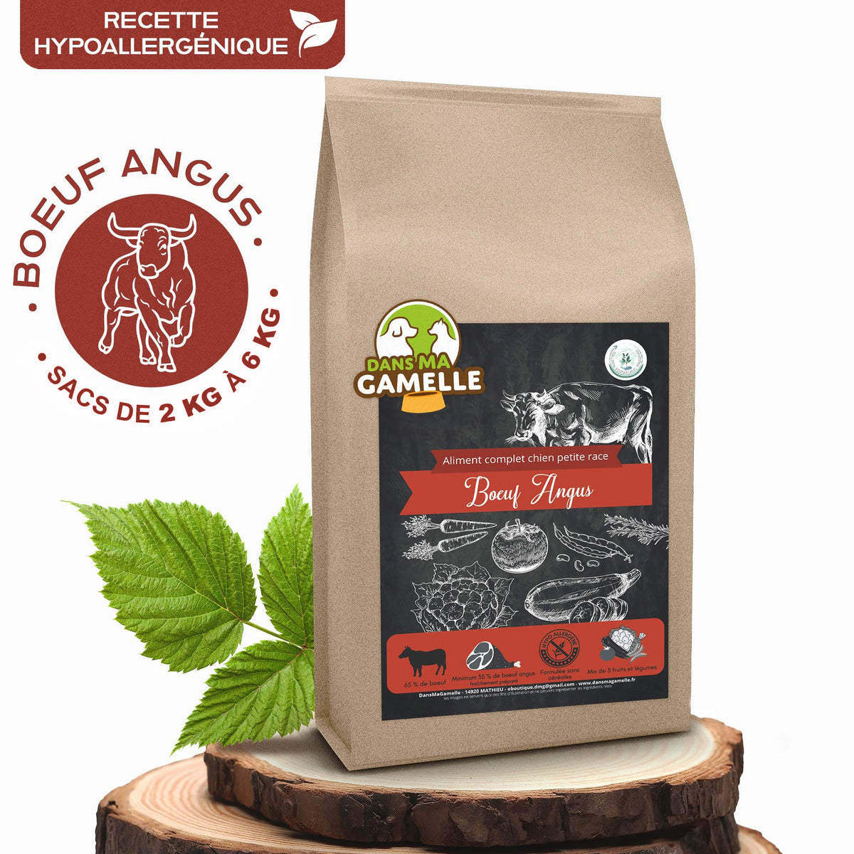 Croquettes sans céréales 65% Bœuf Angus - Chiens petites races - DansMaGamelle