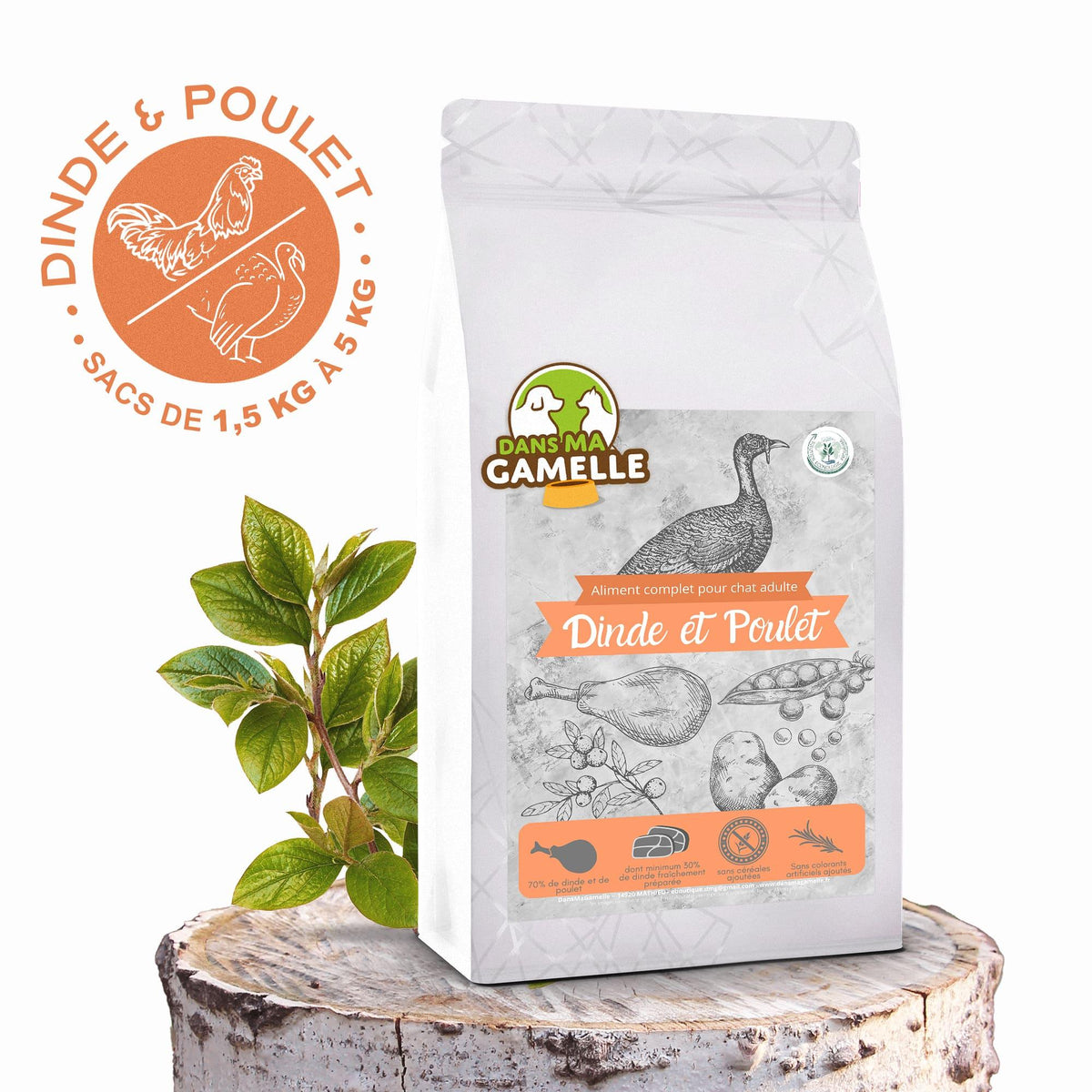 Croquettes sans céréales à la Dinde avec du Poulet - Chats adultes - DansMaGamelle